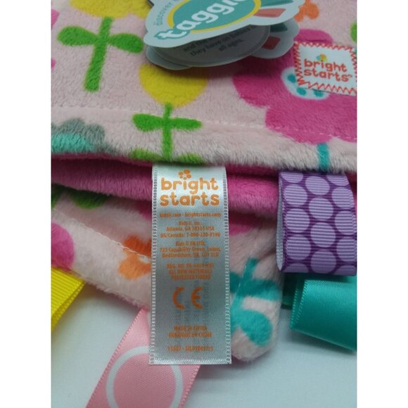 Bright Starts Taggies Pink Flowers Soft Security Blanket Lovey 12 in X 12 in - Picture 7 of 13